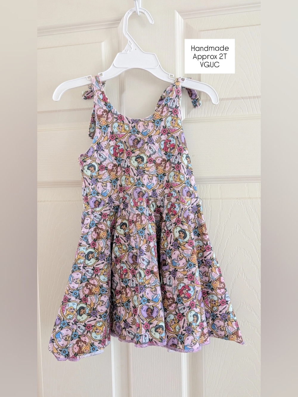 Girls 2T Disney Princess Character Print Handmade Dress Tie Straps